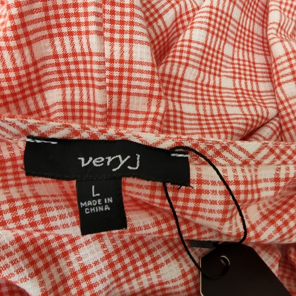 Very J Red and White Plaid Cold Shoulder Babydoll - Picture 7 of 11